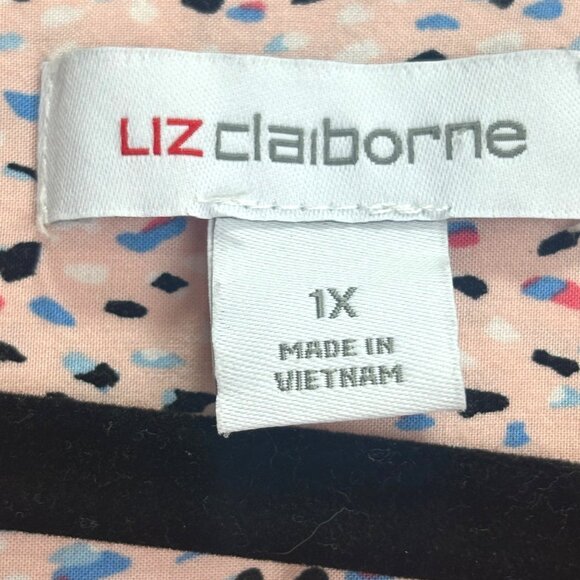 Liz Claiborne Womens Pink Multicolor Print speckled Blouse 1X 3/4 Sleeve Top - Picture 2 of 8